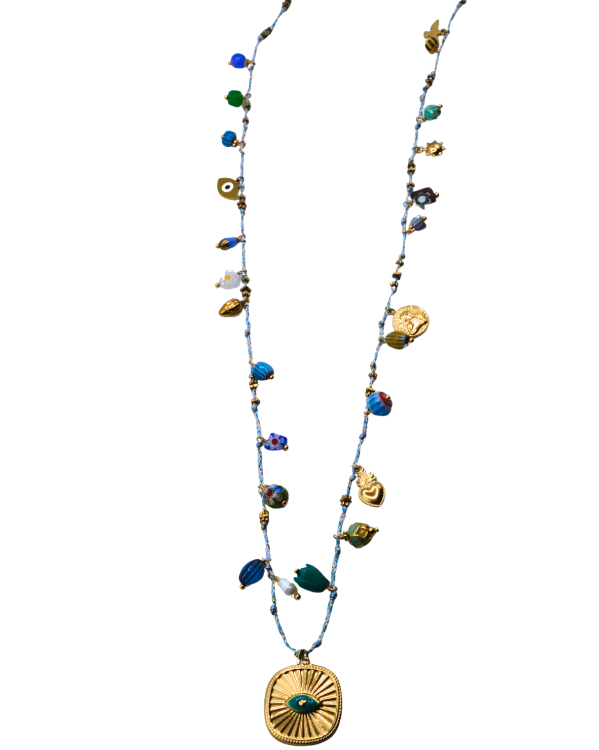 Collier sautoir charms bleu
