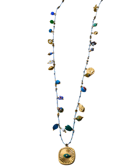 Collier sautoir charms bleu