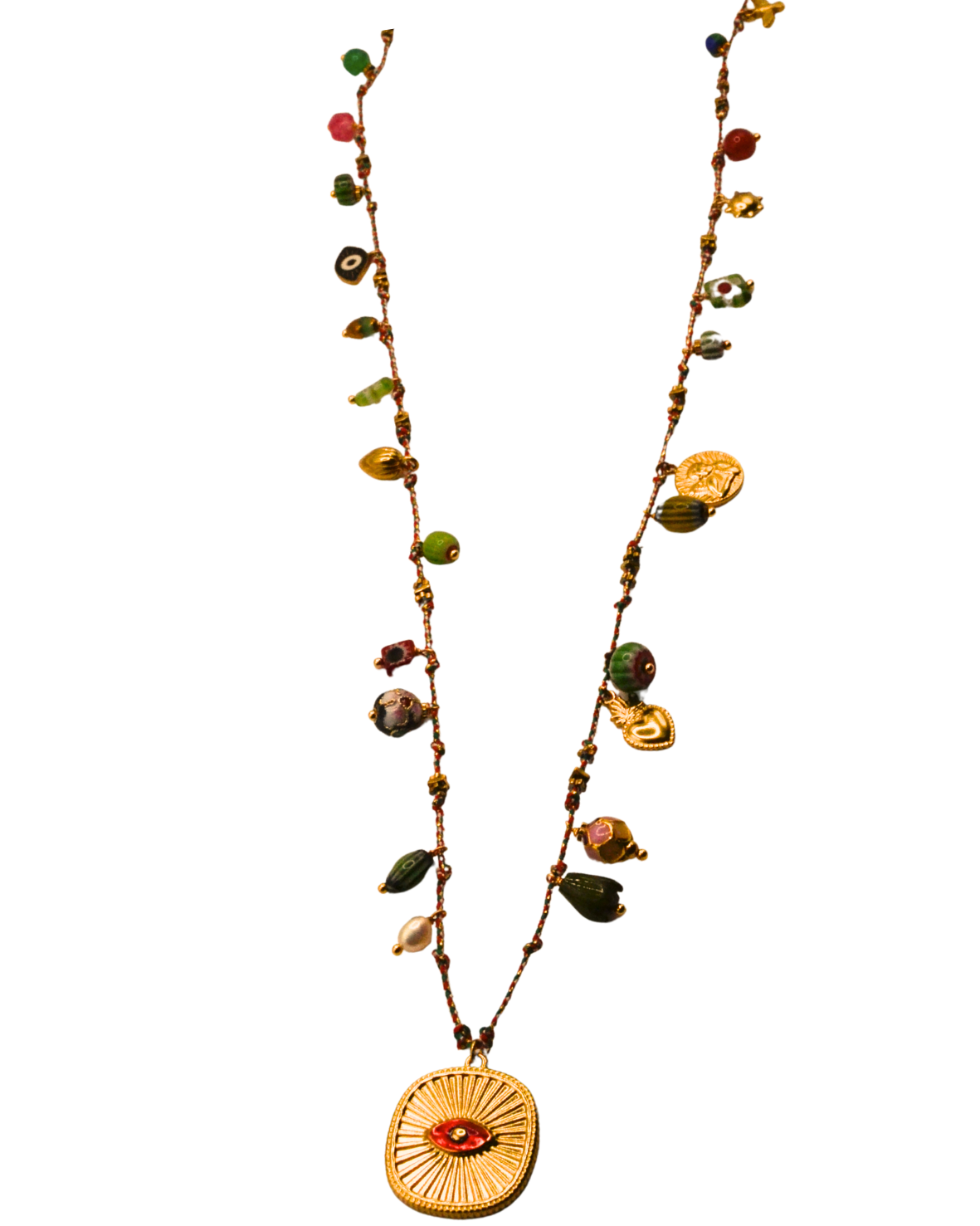 Collier sautoir charms rouge