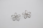 Boucles d’oreilles fleurs en argent, design filigrane, sur fond blanc minimaliste